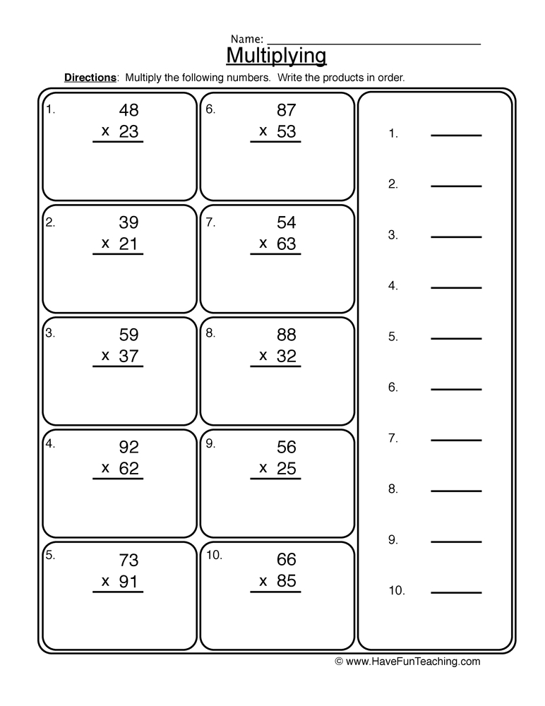 multiplication worksheet 2 digit by 2 digit