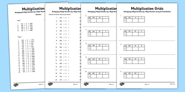 multiplication worksheet 3 digit by 1 digit