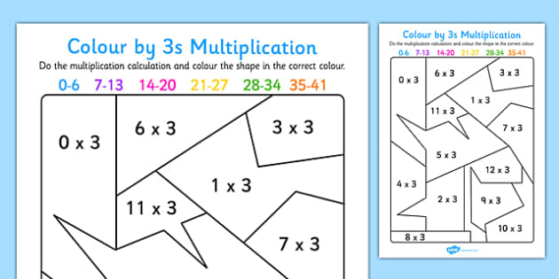 Colour by 3s Multiplication Activity Worksheet - Twinkl