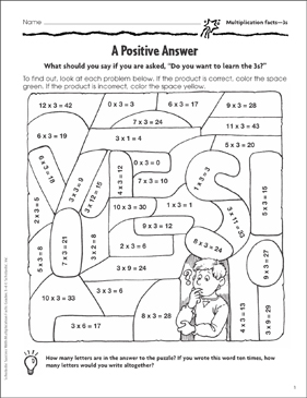 A Positive Answer (Multiplying by 3s) | Printable Skills Sheets