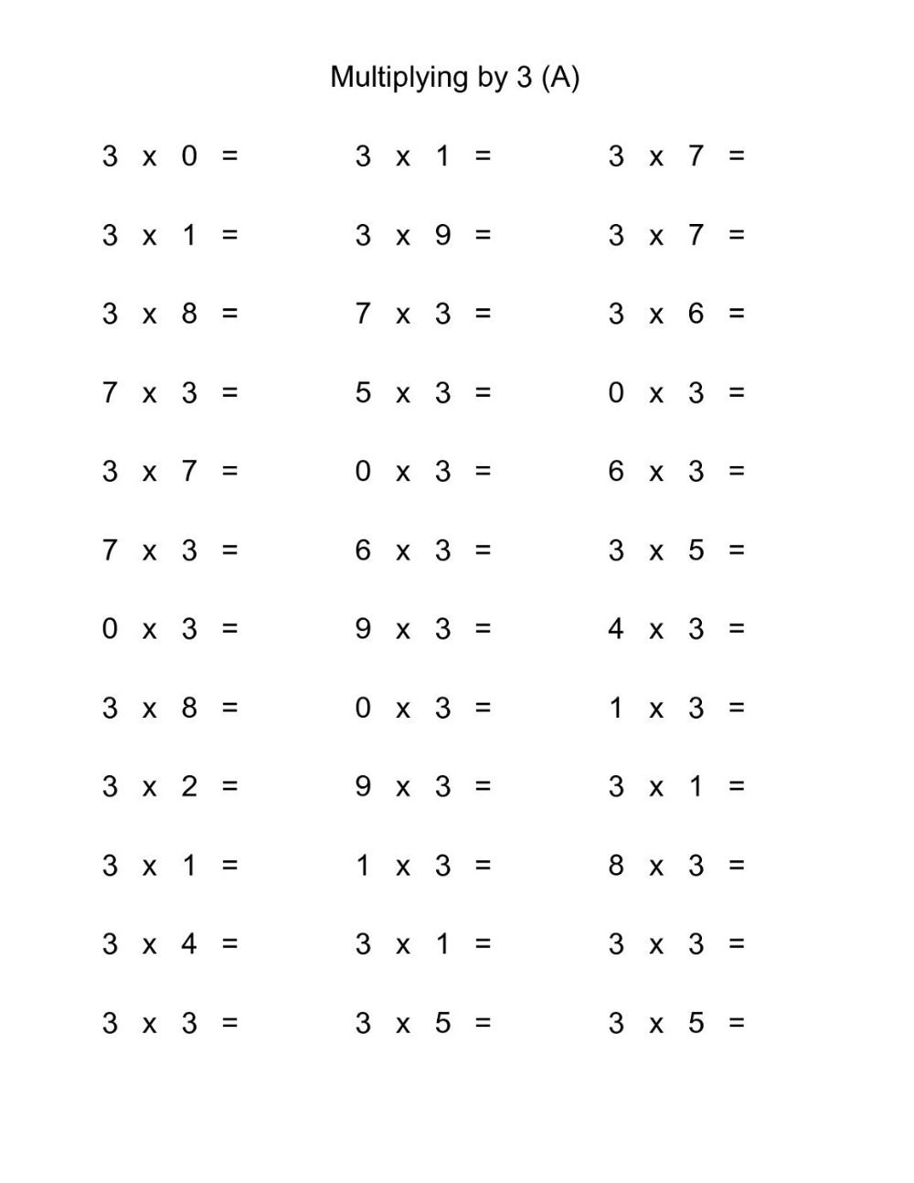 Multiply by 3 Worksheets | Activity Shelter | Math fact worksheets ...