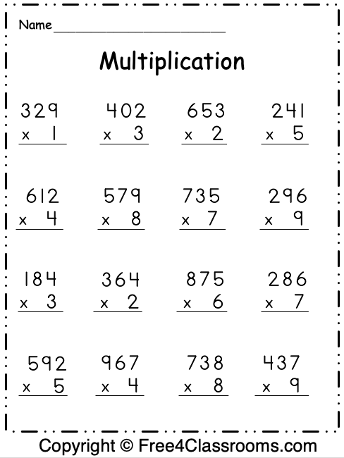 Free Multiplication Worksheet - 3 Digit by 1 Digit - Free ...
