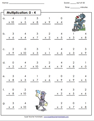 Multiplication by 4s - Printables