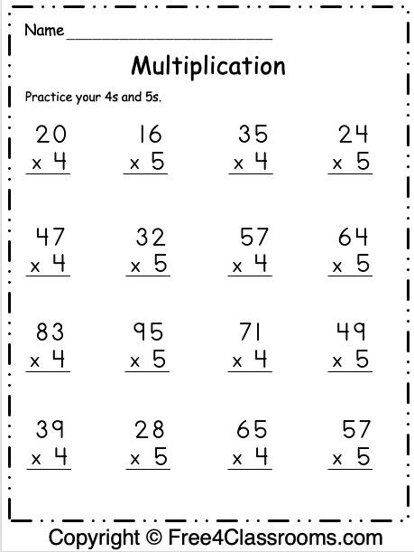 Free Multiplication Worksheet - 4s and 5s - Free Worksheets ...