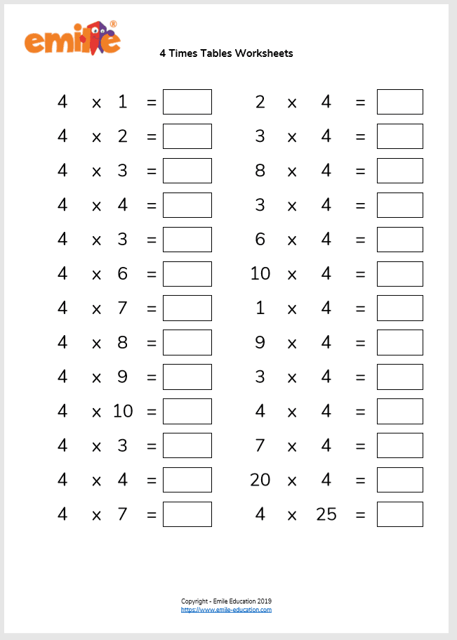 Multiplication Tables Check (MTC) Worksheets