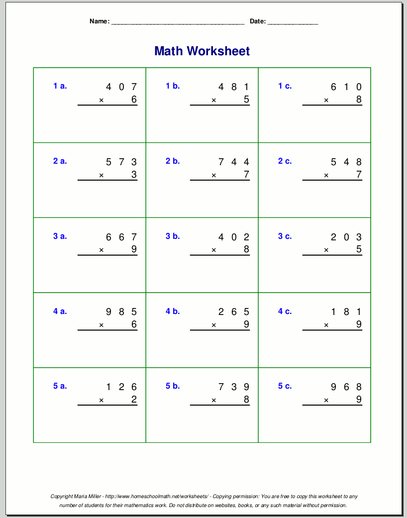 Grade 4 multiplication worksheets