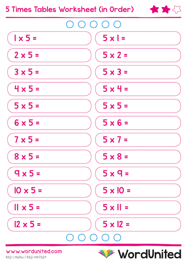 multiplication worksheet 5 times