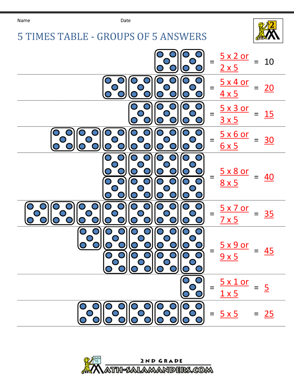 multiplication worksheet 5 times