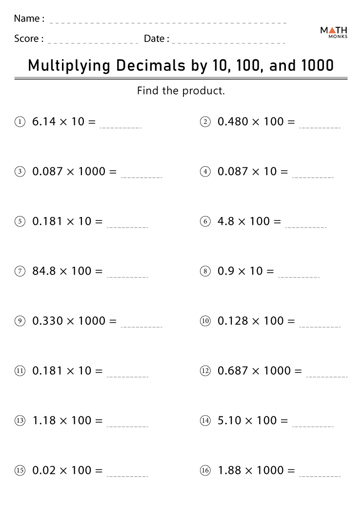 5th Grade Multiplication Worksheets with Answer Key