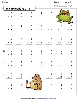 multiplication worksheet 6 s