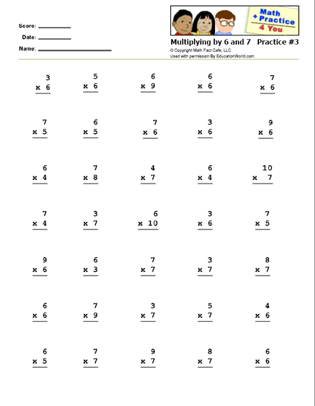 Math Practice 4 You: Multiplying by 6 &  7 Practice Sheet #3 ...