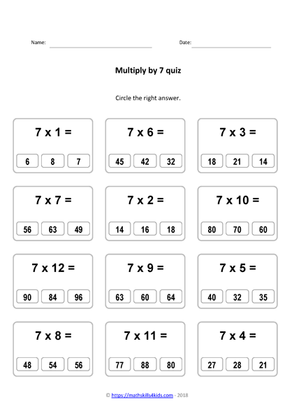 multiplication worksheet 7 times tables