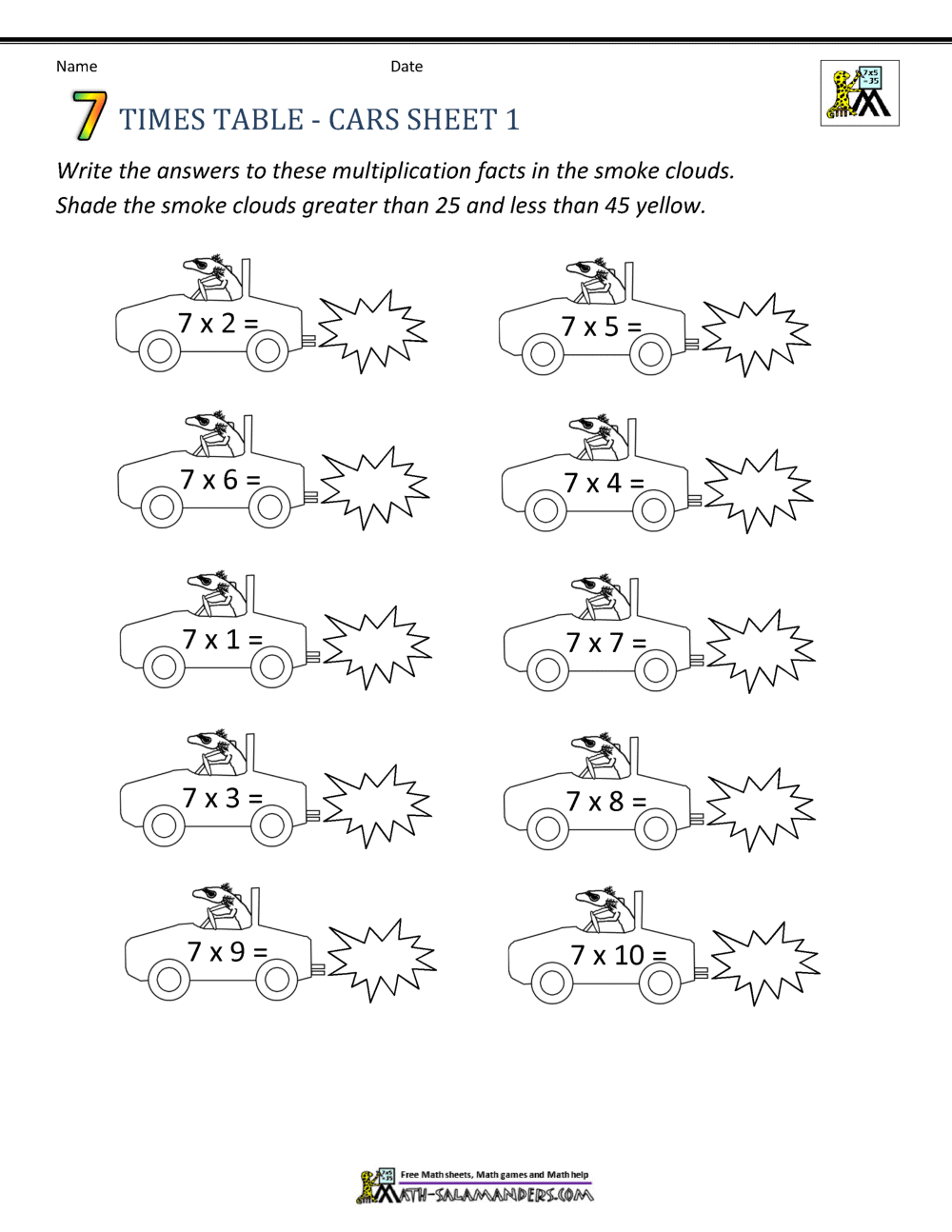 multiplication worksheet 7 times tables