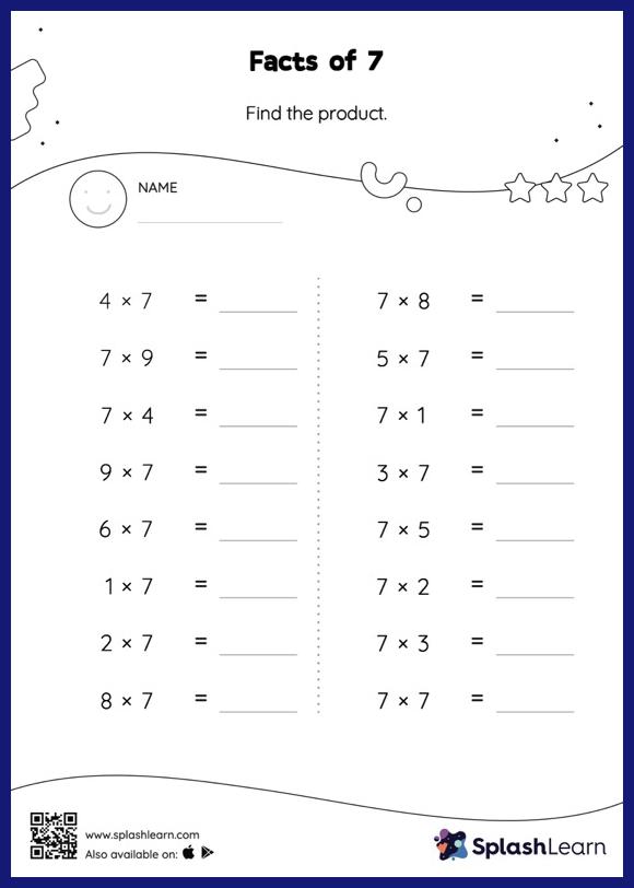 Facts of 7: Horizontal Multiplication - Math Worksheets - SplashLearn