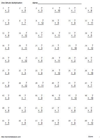 7 Times Tables Worksheets