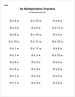 Free Multiplication Worksheet 8s - Worksheets4Free