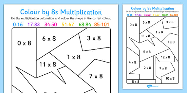 Colour by 8s Multiplication Activity Worksheet - Twinkl