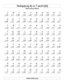 Multiplying with 6, 7, 8 (H) Worksheet for 3rd - 8th Grade ...