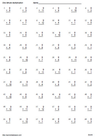 multiplication worksheet 9 times tables