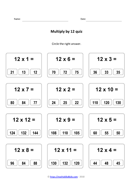 multiplication worksheet by 12