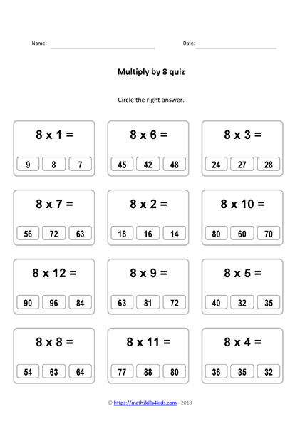 multiplication worksheet by 8