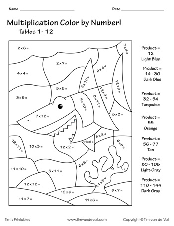 multiplication worksheet color by number