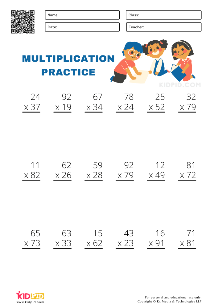 Double Digit Multiplication Practice Worksheets for Kids - Kidpid