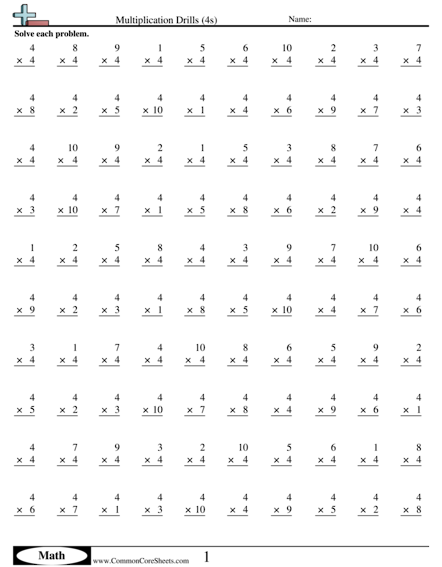 Multiplication Worksheets | Free - CommonCoreSheets