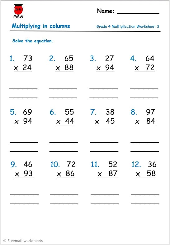Grade 4 Multiplication Worksheets | Free Worksheets | Printables
