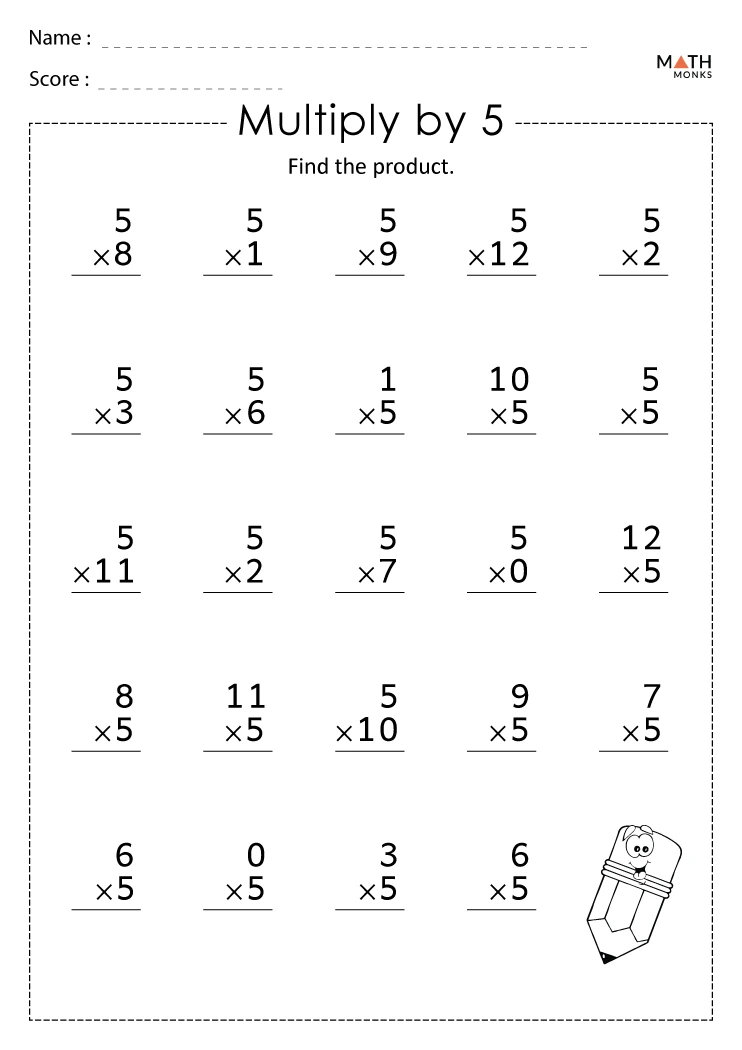multiplication worksheet for 5 s