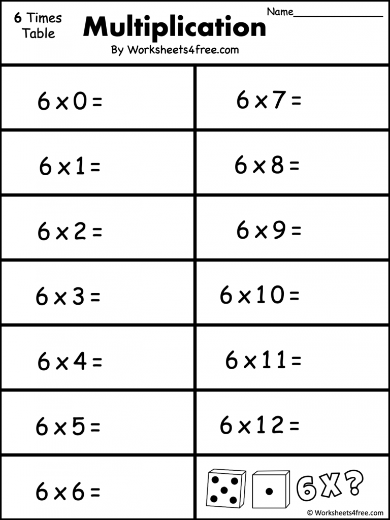 Free Multiplication Worksheet - 6s - Worksheets4Free