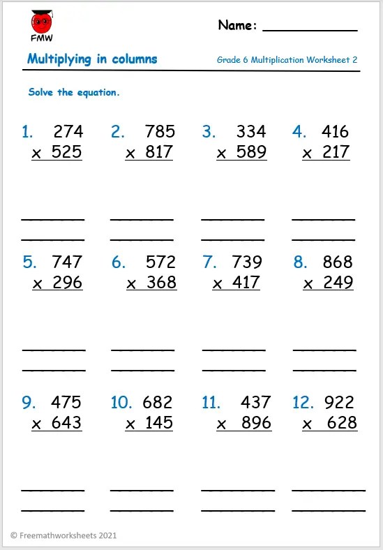 Free Grade 6 Multiplication Worksheets | Free Printables