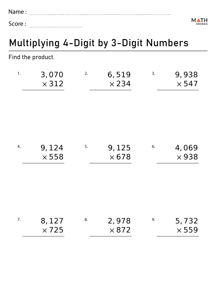 6th Grade Multiplication Worksheets with Answer Key