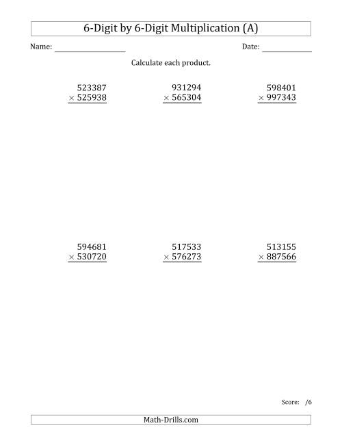 multiplication worksheet for 6th graders