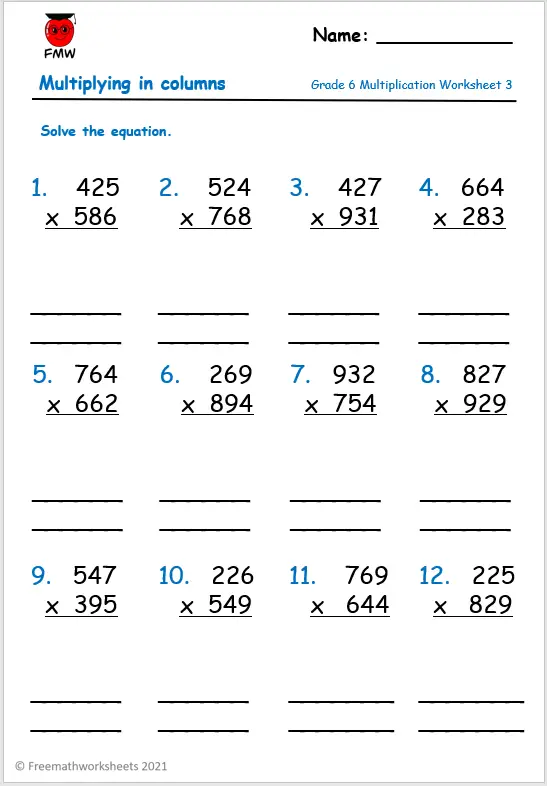 Free Grade 6 Multiplication Worksheets | Free Printables