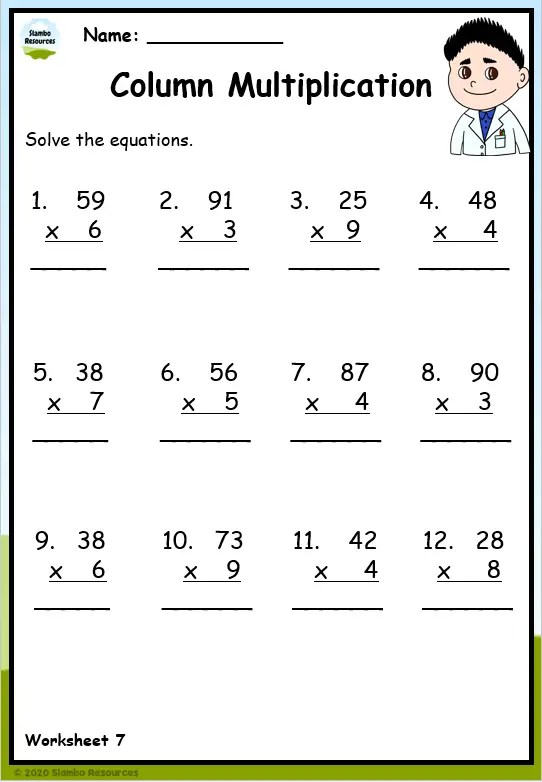 multiplication worksheet for 7th graders