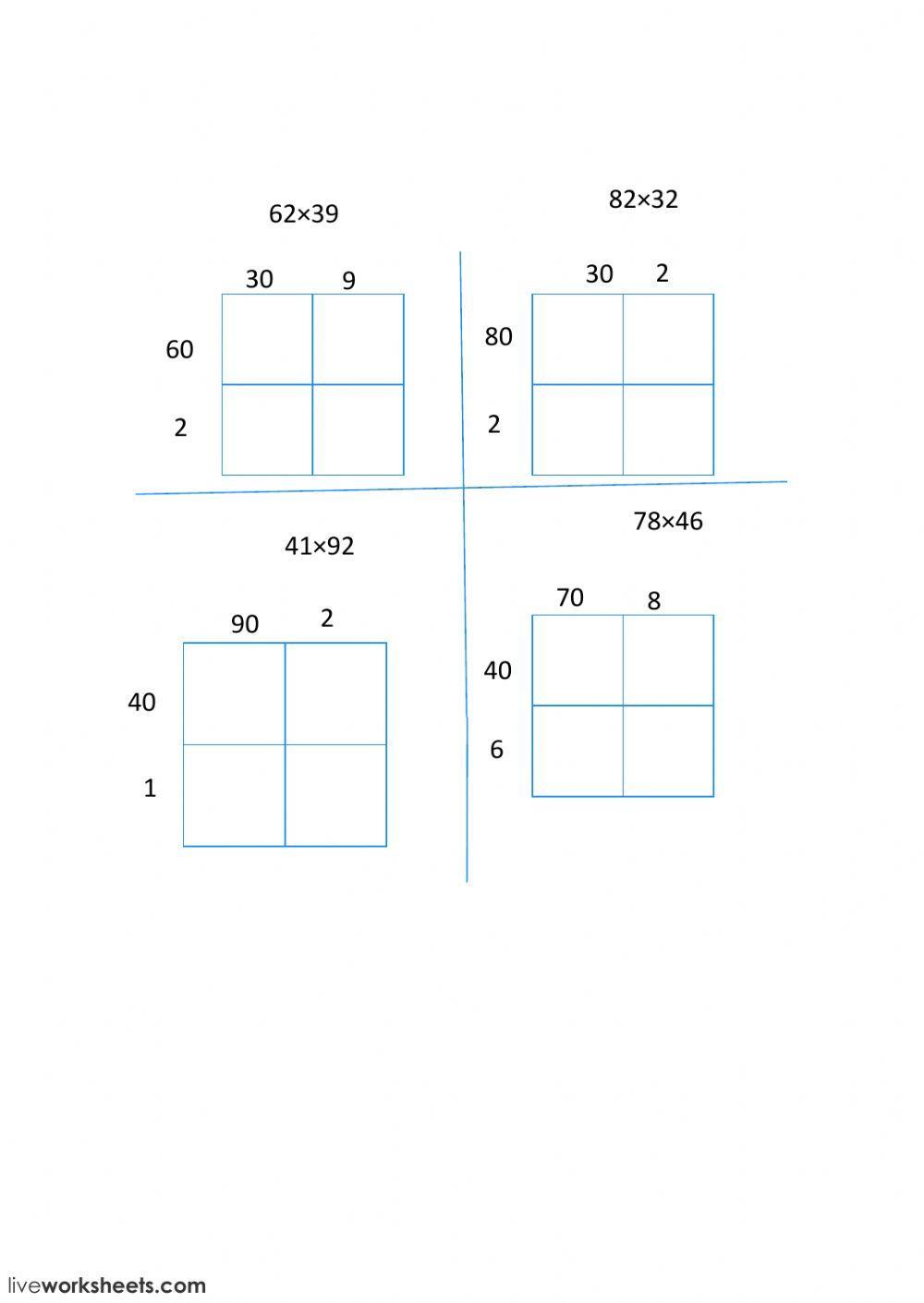 2 digit multiplication with an area model worksheet  