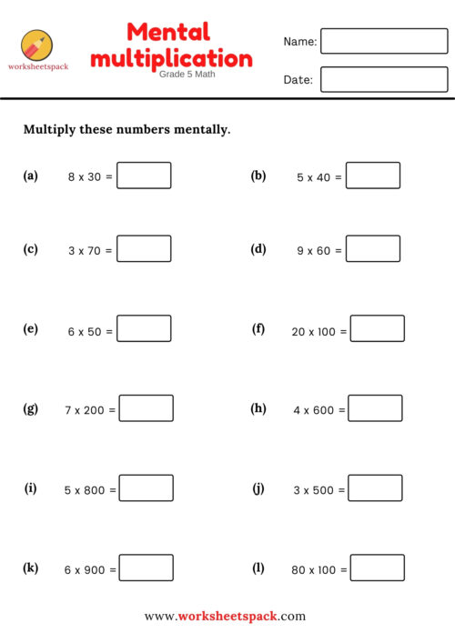 GRADE 5 MENTAL MATH MULTIPLICATION WORKSHEETS - worksheetspack