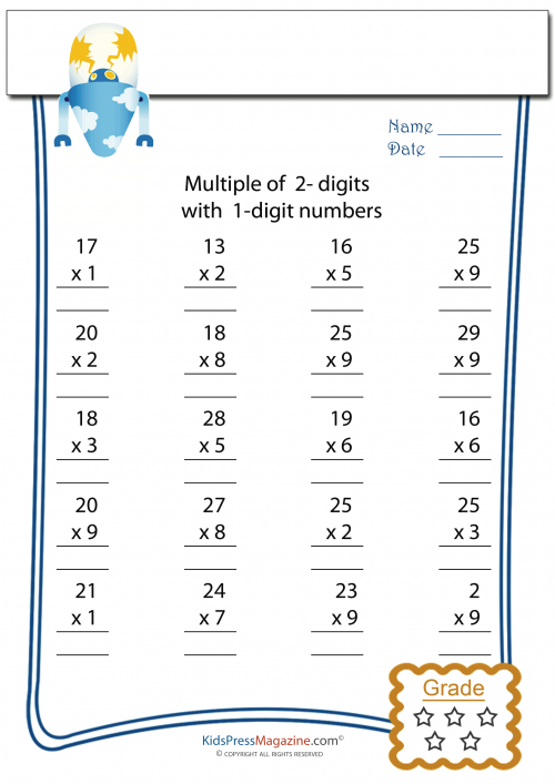 Multiplication Worksheet - 2 Digit times 1 Digit #3 ...