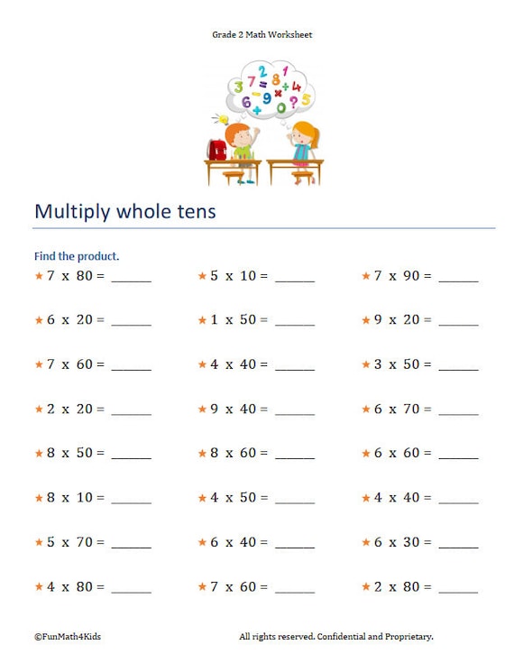 2nd Grade Math Worksheets Multiplication Tables 2 and 3-digits 60 ...