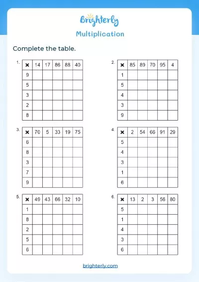 multiplication worksheet grade 4 printable free