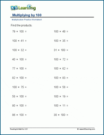 multiplication worksheet grade 5 100 problems