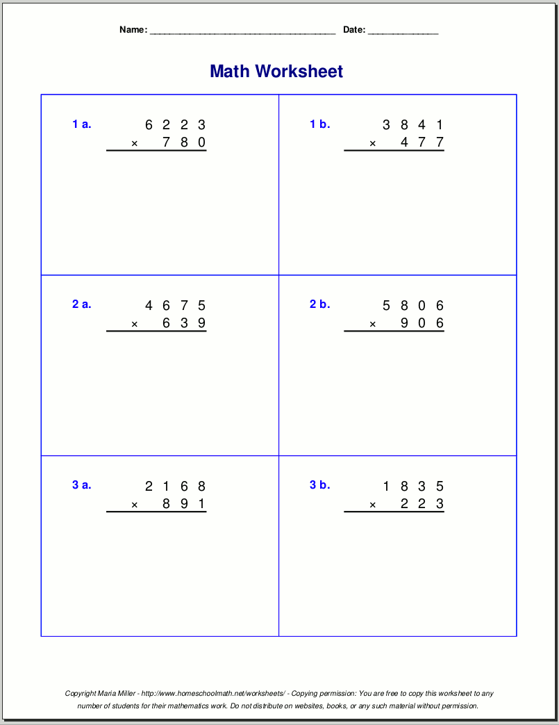 multiplication worksheet grade 5 math