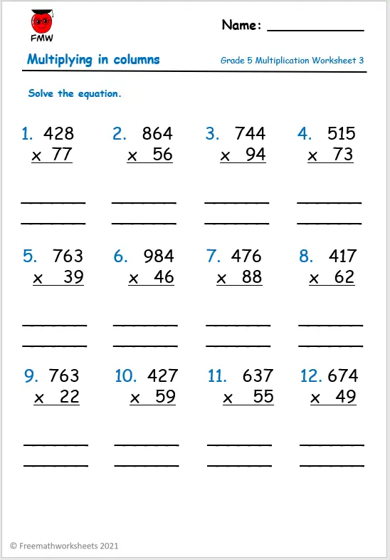 Grade 5 Multiplication Worksheets | Free Printables | Worksheets