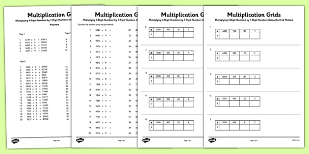 Multiplying 4-Digit Numbers by 1 Digit Numbers Using Grid Method ...