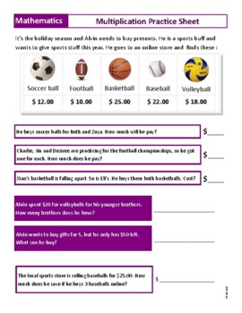 Multiplication Worksheet - Online Shopping
