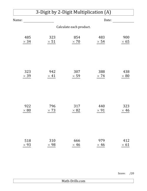 Multiplying 3-Digit by 2-Digit Numbers with Comma-Separated ...