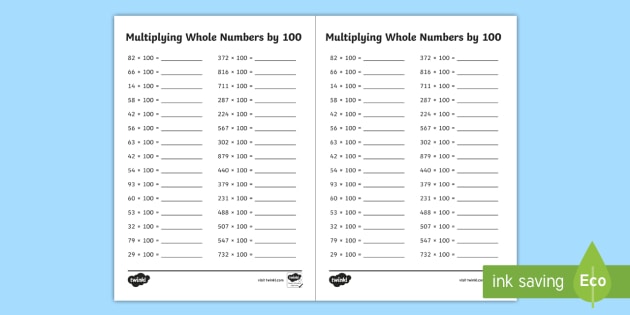 Multiplying Whole Numbers by 100 A5 Worksheet / Worksheet ...