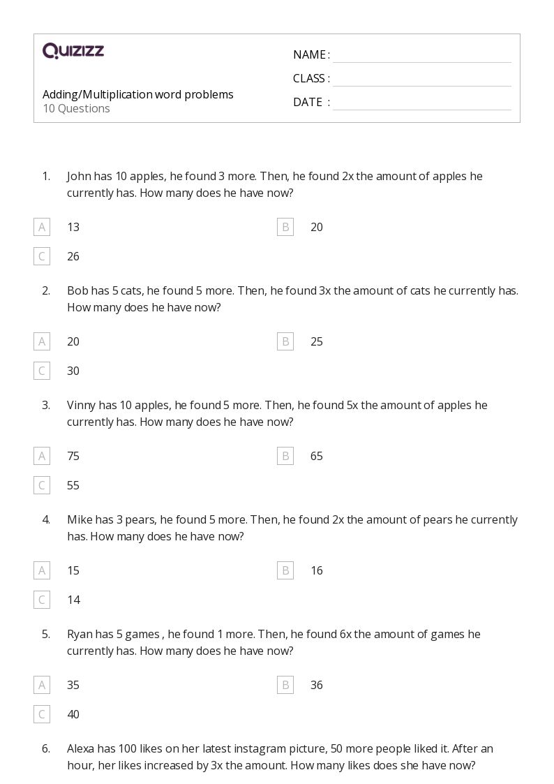 50+ Multiplication Word Problems worksheets on Quizizz | Free ...