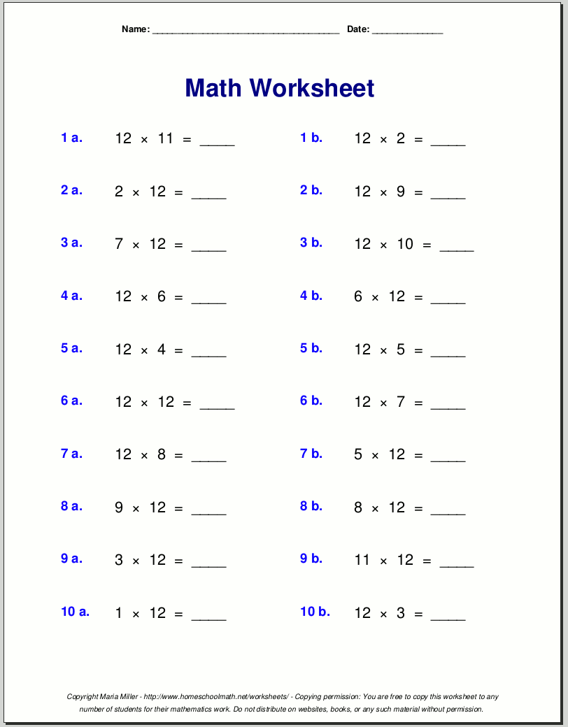 Multiplication worksheets for grade 3